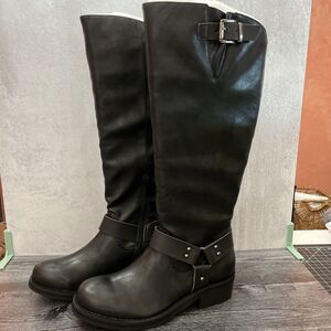 Very Volatile Black Tall Riding Boots with Buckle Detail